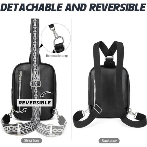 Leather Sling Crossbody Backpack Fanny Pack Purse Travel Bag with Straps - Picture 5 of 7